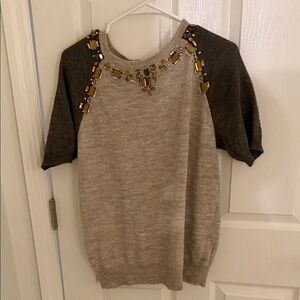 J. Crew Brown and Cream Embellished Sweater